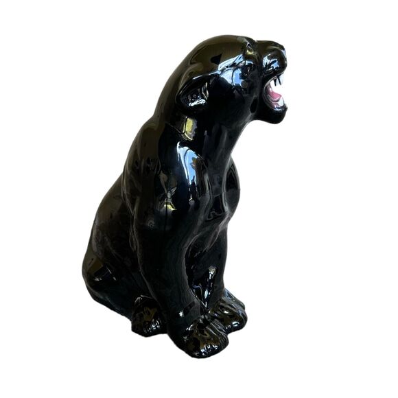 Hand Painted Large 1960s Italian Ceramic Black Panther Sculpture - Picture 4 of 10